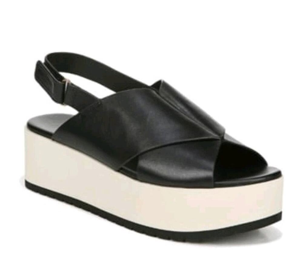 Vince Jenaya Sport Platform Sandal Size US 9 EU 39 Black Leather Shoes Slingback